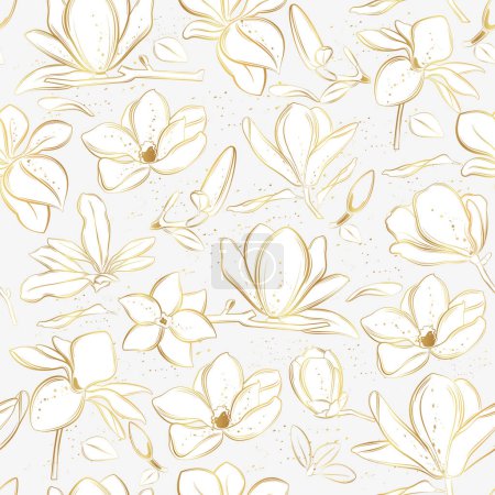 Photo for Seamless vector pattern with magnolia flowers on a gray background. Line art style. - Royalty Free Image