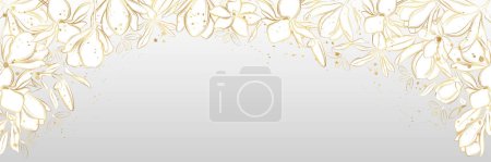 Photo for Vector banner with gold flowers in line art style. Golden magnolia flowers. - Royalty Free Image