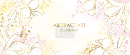 Photo for Vector poster with golden plants and flowers on a watercolor background. Abstract background. - Royalty Free Image