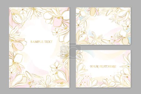 Photo for Set of vector postcards with golden magnolias on a watercolor background. - Royalty Free Image