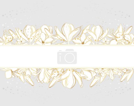 Photo for Vector banner with magnolia flowers on a gray background. Line art style. - Royalty Free Image