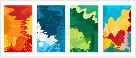 Photo for Set of vector posters with seasons and plants on different backgrounds. - Royalty Free Image