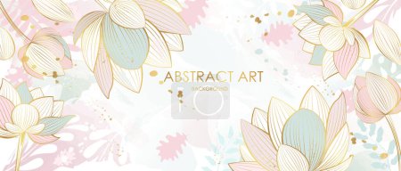 Photo for Vector poster with golden plants and flowers on a watercolor background. Abstract background. - Royalty Free Image