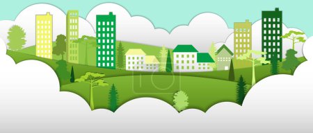 Photo for Vector illustration with city buildings. Paper Cut Background. Modern green city - Royalty Free Image