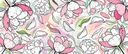 Photo for Vector poster with peony flowers on a watercolor background. Abstract background - Royalty Free Image