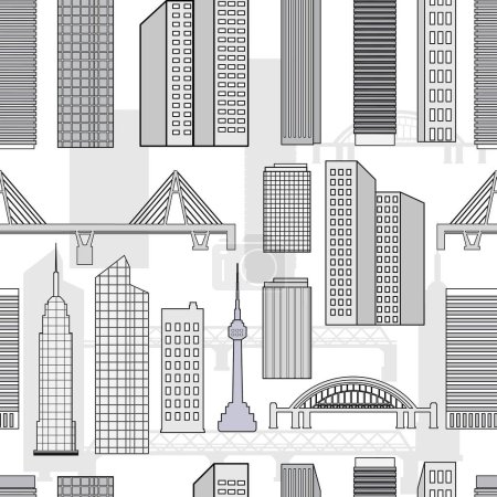 Photo for Seamless vector pattern with city buildings on a light background. Line art style. - Royalty Free Image