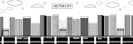 Illustration for Urban landscape. Vector poster with city view in black and white. - Royalty Free Image