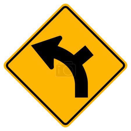 Téléchargez les illustrations : Jonction de la route latérale sur un signe de symbole gauche courbe, Illustration vectorielle, Isolé sur l'étiquette de fond blanc .EPS10 - en licence libre de droit