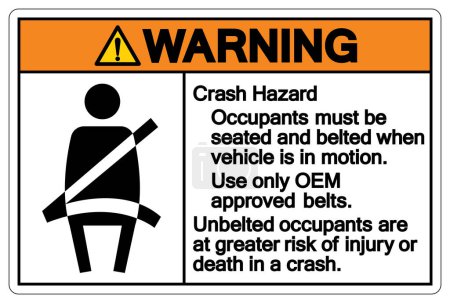 Warnung Insassen müssen sitzen und angeschnallt sein, wenn Fahrzeug in Bewegung ist Symbol Zeichen, Vektor Illustration, isoliert auf weißem Hintergrund Etikett .EPS10 