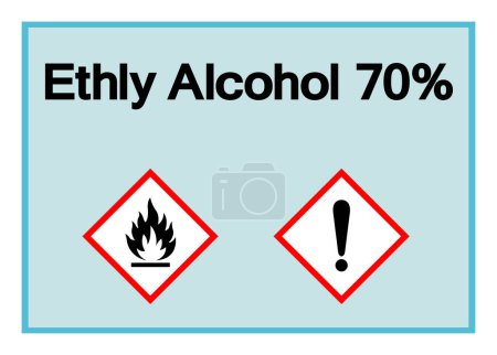 Téléchargez les illustrations : Ethly Alcohol 70 % Symbole Signe, Illustration vectorielle, Isolé sur l'étiquette de fond blanc. PSE10 - en licence libre de droit