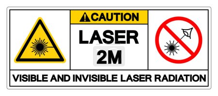 Achtung Laser 2M sichtbare und unsichtbare Laserstrahlung Symbol Zeichen, Vektorillustration, Isolieren auf weißem Hintergrund Etikett. EPS10 
