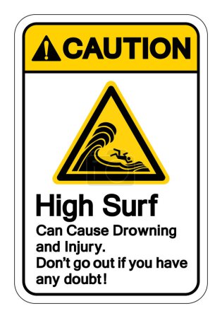 Illustration for Caution High Surf Can Cause Drowning and Injury Symbol Sign, Vector Illustration, Isolate On White Background Label. EPS10 - Royalty Free Image