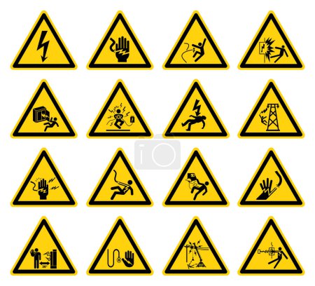 Ilustración de Set Warning Of Electrical Hazard Symbol Sign, Vector Illustration, Isolate On White Background Label. EPS10 - Imagen libre de derechos