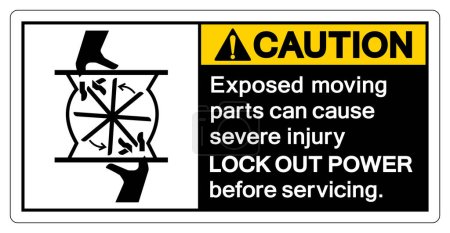 Téléchargez les illustrations : Caution Exposed Moving Parts can Cause Severe injury Lock Out Power Before Servicing Symbol Sign ,Vector Illustration, Isolate On White Background Label. EPS10 - en licence libre de droit