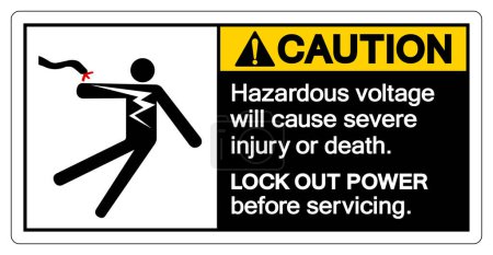 Ilustración de Precaución El voltaje peligroso causará lesiones graves o muerte Signo de símbolo, ilustración de vectores, aislamiento en la etiqueta de fondo blanco .EPS10 - Imagen libre de derechos