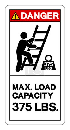 Téléchargez les illustrations : Danger Max Ladder Capacity 375 LBS Symbol Sign, Illustration vectorielle, Isoler sur l'étiquette de fond blanc .EPS10 - en licence libre de droit