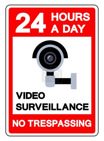 Ilustración de Vigilancia de video de 24 horas al día sin señal de símbolo de invasión, ilustración vectorial, aislamiento en la etiqueta de fondo blanco .EPS10 - Imagen libre de derechos