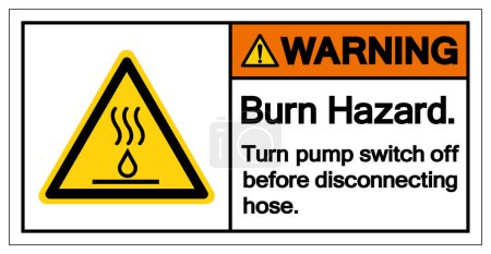 Illustration for Warning Burn Hazard Turn pump switch off before disconnecting hose Symbol Sign,Vector Illustration, Isolated On White Background Label. EPS10 - Royalty Free Image