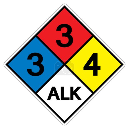 Ilustración de NFPA Diamond 704 3-3-4 ALK Signo de símbolo, ilustración vectorial, aislamiento en la etiqueta de fondo blanco. EPS10 - Imagen libre de derechos