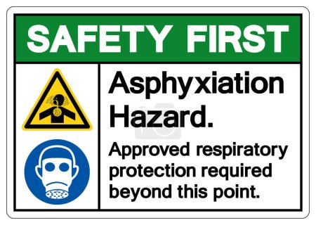 Premier signe de danger d'asphyxie de sécurité, illustration vectorielle, isolement sur l'étiquette de fond blanche.EPS10
