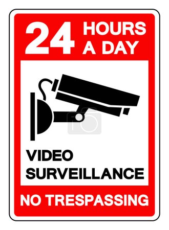Téléchargez les illustrations : Surveillance vidéo 24 heures sur 24 Aucun signe d'intrusion, illustration vectorielle, isolement sur étiquette de fond blanche .EPS10 - en licence libre de droit