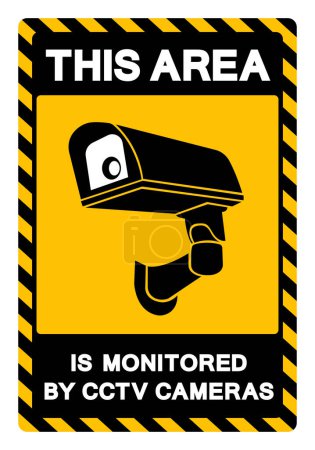 Ilustración de Esta área está monitoreada por el signo de símbolo de cámaras CCTV, ilustración de vectores, aislamiento en la etiqueta de fondo blanco. - Imagen libre de derechos