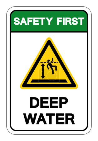 Ilustración de Seguridad Primera señal de símbolo de agua profunda, ilustración de vectores, aislamiento en la etiqueta de fondo blanco. - Imagen libre de derechos