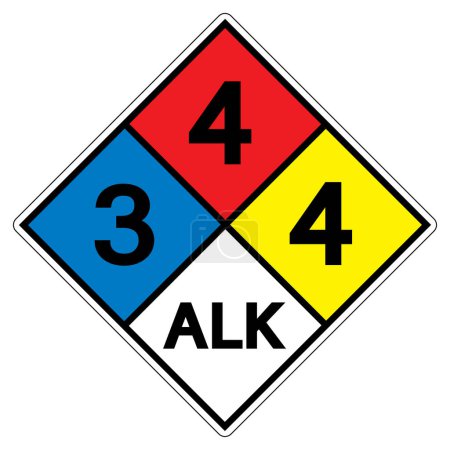 Ilustración de NFPA Diamond 704 3-4-4 ALK Signo de símbolo, ilustración vectorial, aislamiento en la etiqueta de fondo blanco. - Imagen libre de derechos