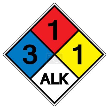 Téléchargez les illustrations : NFPA Diamond 704 3-1-1 Signe de symbole ALK, illustration vectorielle, isoler sur l'étiquette de fond blanc.EPS10 - en licence libre de droit