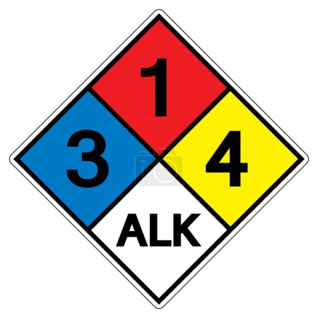 Ilustración de NFPA Diamond 704 3-1-4 Signo de símbolo ALK, ilustración vectorial, aislamiento en la etiqueta de fondo blanco. - Imagen libre de derechos