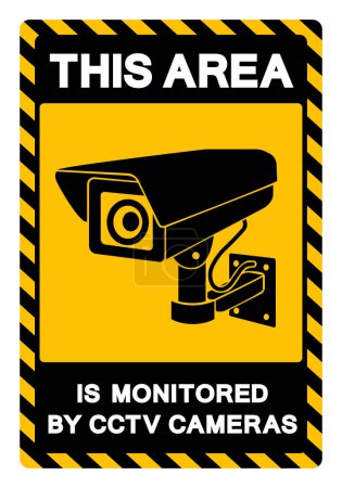 Téléchargez les illustrations : Cette zone est surveillée par le signe de symbole de caméras de vidéosurveillance, illustration vectorielle, isolement sur l'étiquette de fond blanc.EPS10 - en licence libre de droit
