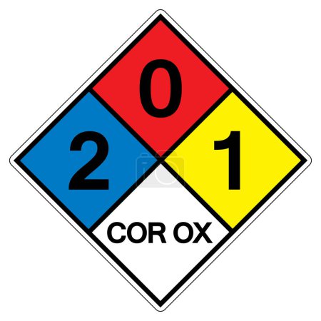 Téléchargez les illustrations : NFPA Diamond 704 2-0-1 COR OX Symbol Sign, Illustration vectorielle, Isoler sur l'étiquette de fond blanc.EPS10 - en licence libre de droit
