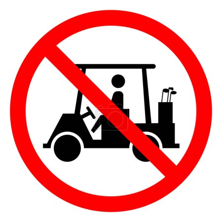 Ilustración de No hay signo de símbolo del carrito de golf, ilustración de vectores, aislamiento en la etiqueta de fondo blanco. - Imagen libre de derechos
