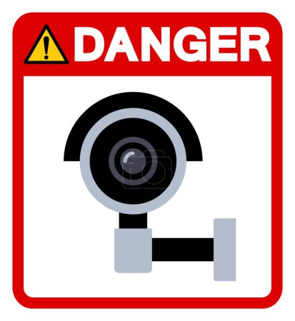 Téléchargez les illustrations : Signe de symbole de CCTV de danger, illustration vectorielle, isolement sur l'étiquette blanche de fond. - en licence libre de droit
