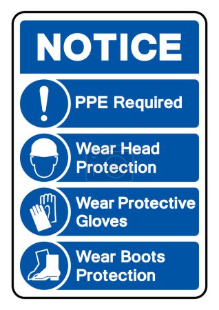 Illustration for Notice PPE Required Wear Head Protection Wear Protective Gloves Wear Boots Protection Symbol Sign, Vector Illustration, Isolate On White Background Label.EPS10 - Royalty Free Image