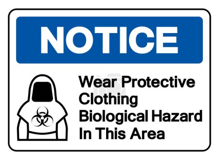 Avis Vêtements de protection Symbole de danger biologique, Illustration vectorielle, Isoler sur l'étiquette de fond blanche.EPS10