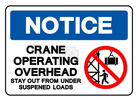 Notice Crane Operating Overhead Stay Out From Under Suspened Loads Symbol Sign, Vector Illustration, Isolate On White Background Label.EPS10