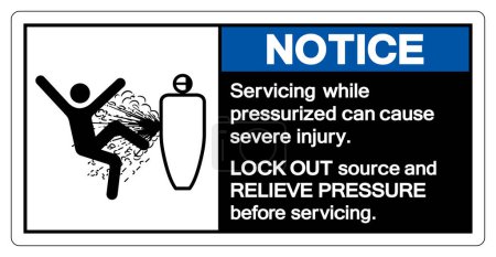 Hinweis Wartung unter Druck kann Zeichen für schwere Verletzungen sein, Vektor-Illustration, isoliert auf weißem Hintergrundetikett. EPS10