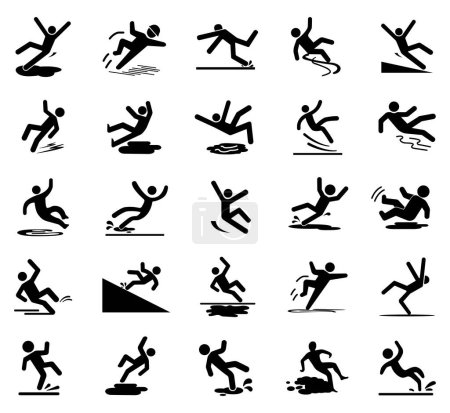Ilustración de Conjunto de signo de icono resbaladizo, ilustración vectorial, aislamiento en la etiqueta de fondo blanco. - Imagen libre de derechos