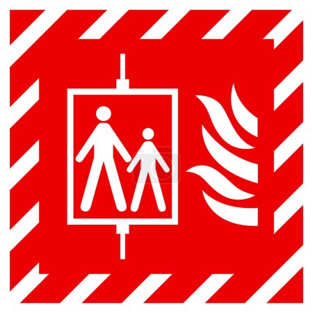 Téléchargez les illustrations : En cas d'incendie, n'utilisez pas le signe de symbole d'ascenseur, illustration vectorielle, isolez-vous sur l'étiquette de fond blanche.EPS10 - en licence libre de droit