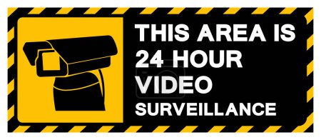 Dieser Bereich ist 24-Stunden-Videoüberwachungssymbol, Vektor-Illustration, isoliert auf weißem Hintergrundetikett. EPS10