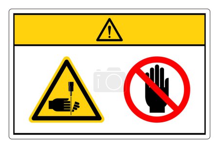 Téléchargez les illustrations : Attention Gardez la main loin du signe de symbole de ne pas toucher de jet, illustration vectorielle, isolement sur l'étiquette de fond blanche.EPS10 - en licence libre de droit