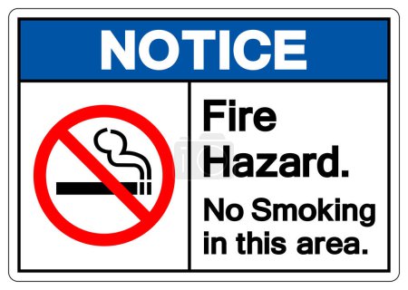 Téléchargez les illustrations : Avis Risque d'incendie Interdiction de fumer dans cette zone Symbole Panneau, Illustration vectorielle, Isolé sur l'étiquette de fond blanche.EPS10 - en licence libre de droit