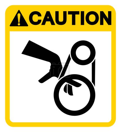 Signe de symbole d'entraînement de ceinture d'enchevêtrement de main de prudence, illustration vectorielle, isolement sur l'étiquette de fond blanche.EPS10