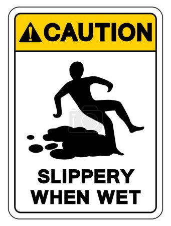 Caution Slippery When Wet Symbol Sign,Vector Illustration, Isolate On White Background Label.EPS10