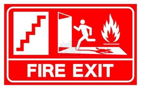Téléchargez les illustrations : Signe de symbole de sortie d'incendie, Illustration vectorielle, Isoler sur l'étiquette de fond blanche.EPS10 - en licence libre de droit