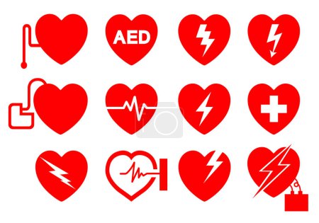 AED Automated External Defibrillator Set Symbol Sign, Vector Illustration, Isolate On White Background Label.EPS10