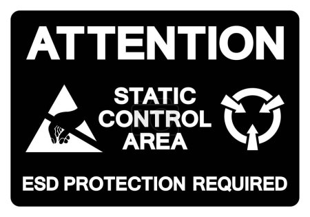 Achtung Statischer Kontrollbereich ESD-Schutz Erforderliches Symbol-Zeichen, Vektorillustration, isoliert auf weißem Hintergrund-Label.EPS10