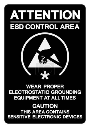 Atención Señal de símbolo de área de control ESD, ilustración vectorial, aislada en la etiqueta de fondo blanco.