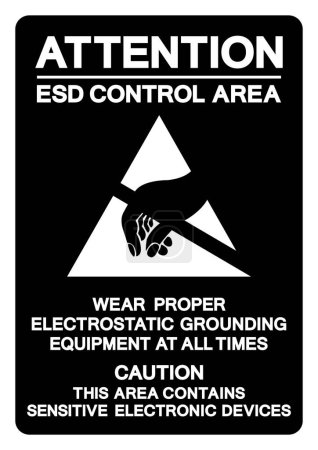 Signal de zone de contrôle ESD d'attention, illustration vectorielle, isolé sur l'étiquette de fond blanche.EPS10